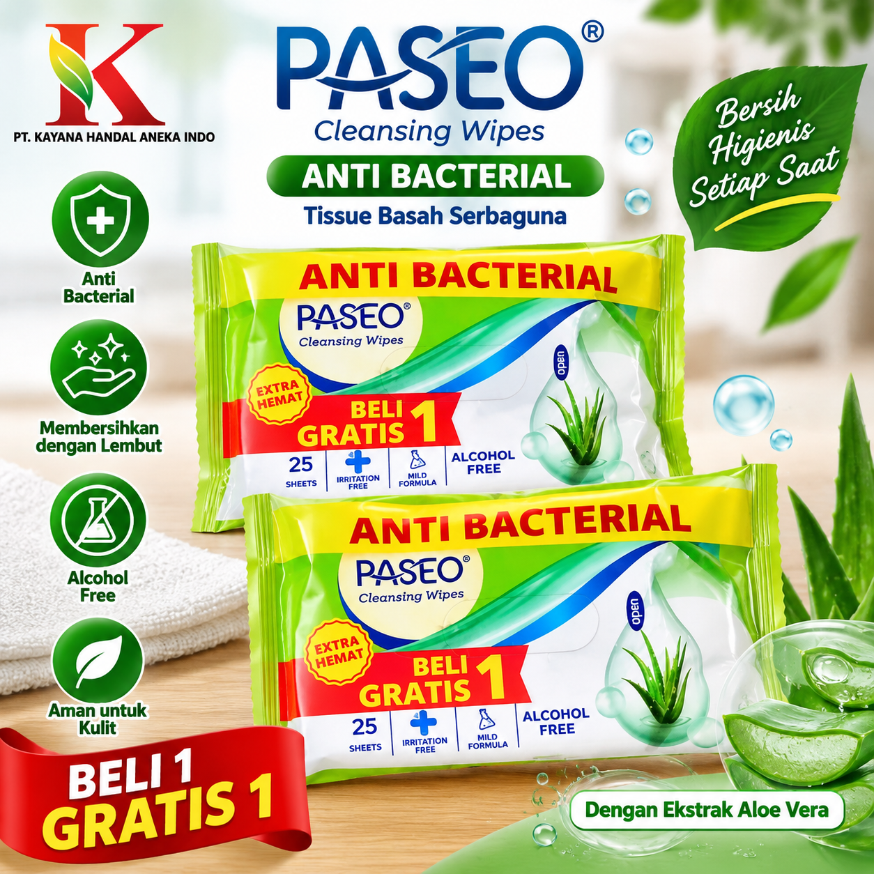 TISSUE PASEO ANTI BACTERIAL WIPES 25'S B1G1