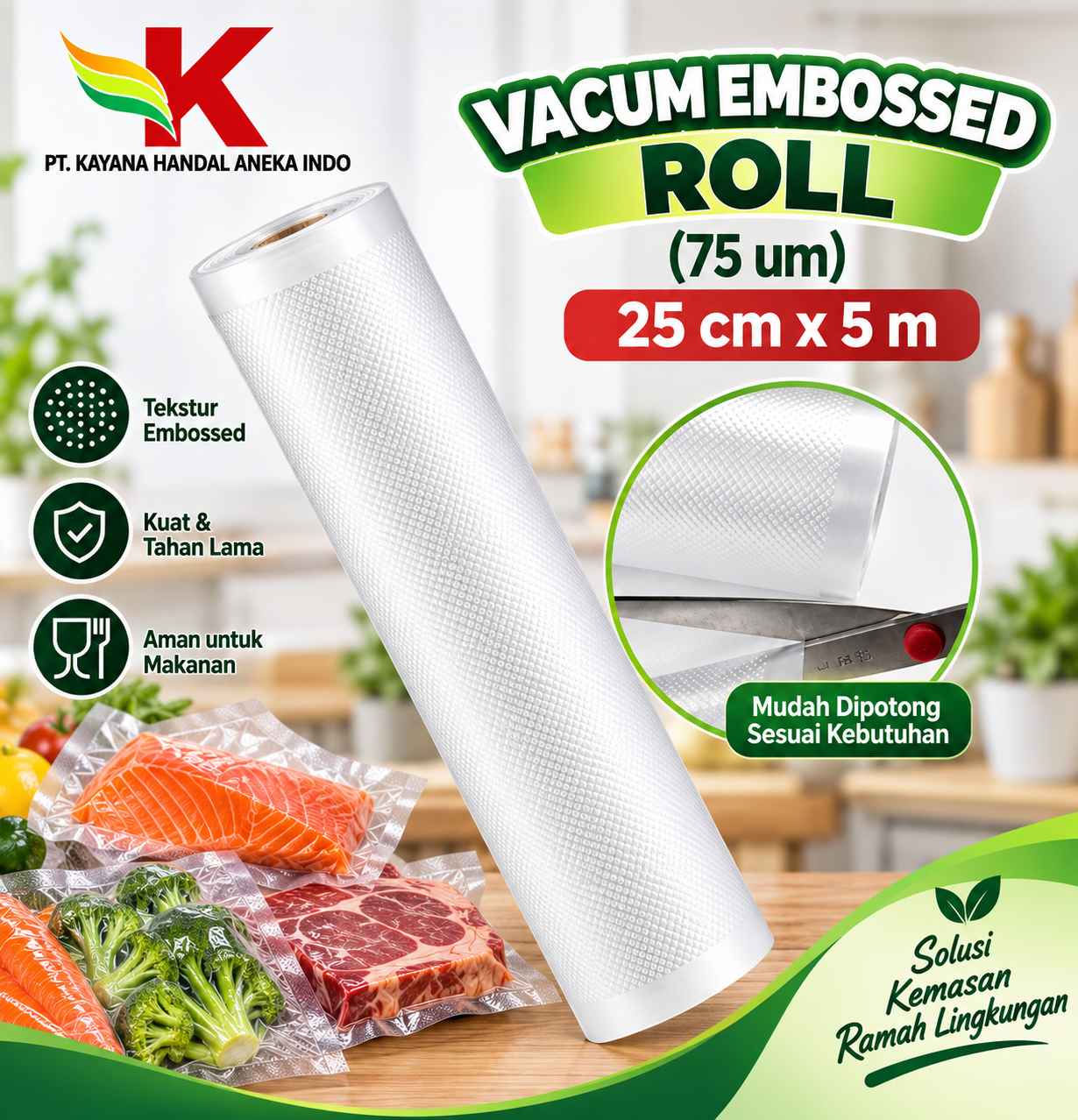 VACUM EMBOSSED ROLL (75 um) 25 cm x 5 m