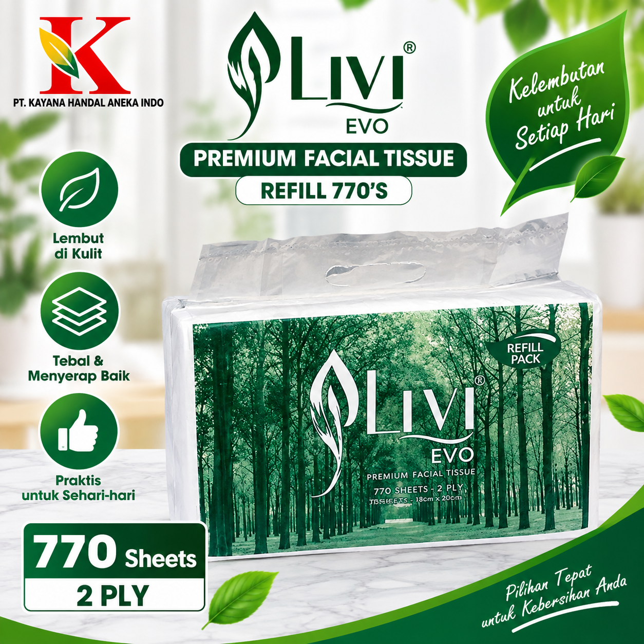 TISSUE LIVI EVO PREMIIUM FACIAL REFILL 770'S
