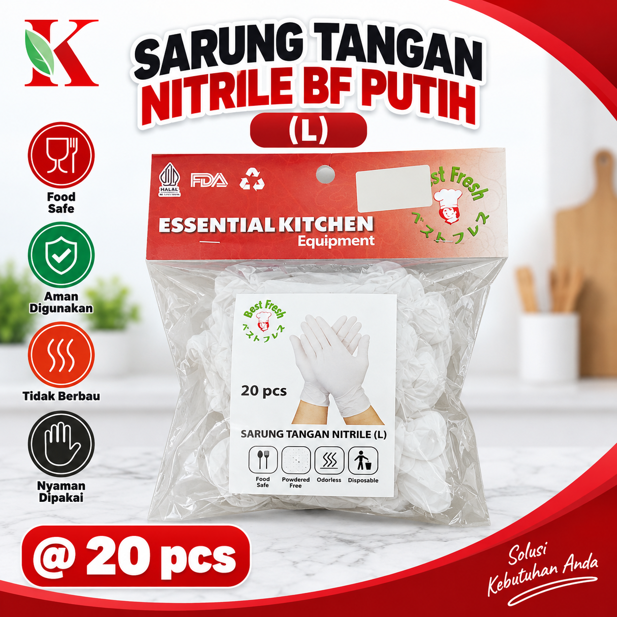 SARUNG TANGAN NITRILE BF - PUTIH  (L) @ 20 PCS