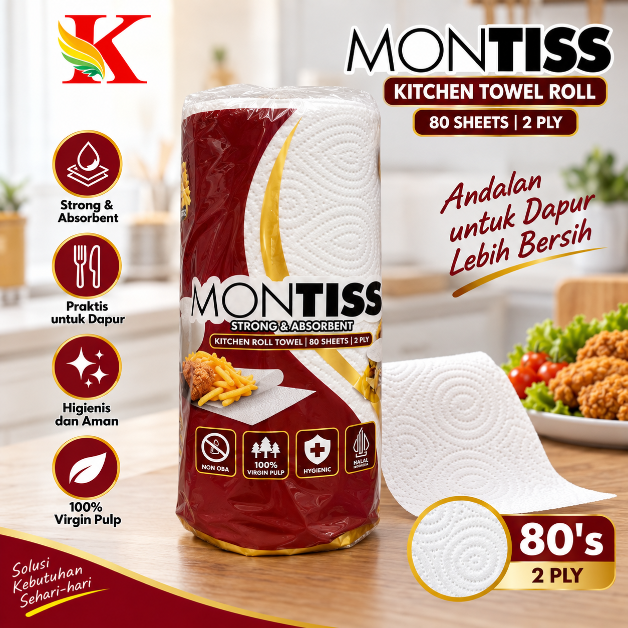 TISSUE MONTISS KITCHEN TOWEL ROLL 80'S
