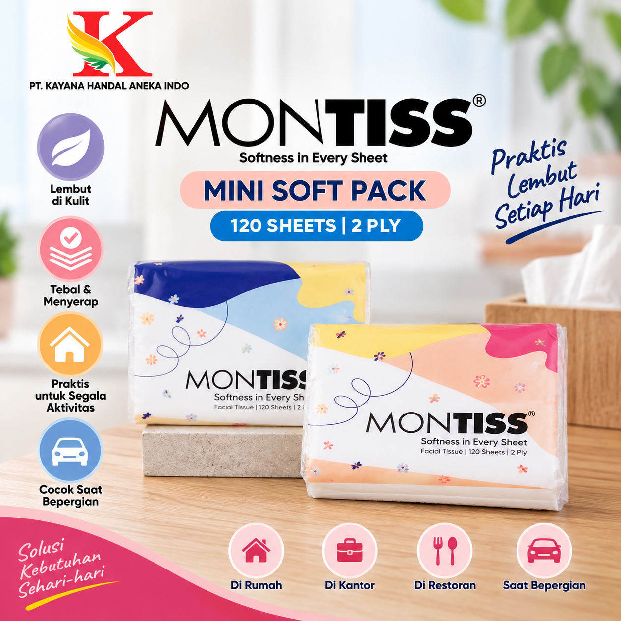 TISSUE MONTISS MINI SOFT PACK 120'S