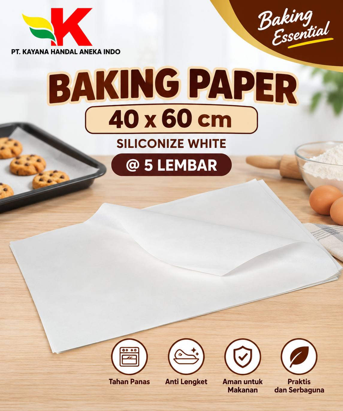 BAKING PAPER 40 x 60 SILICONIZE WHITE @ 5 LEMBAR