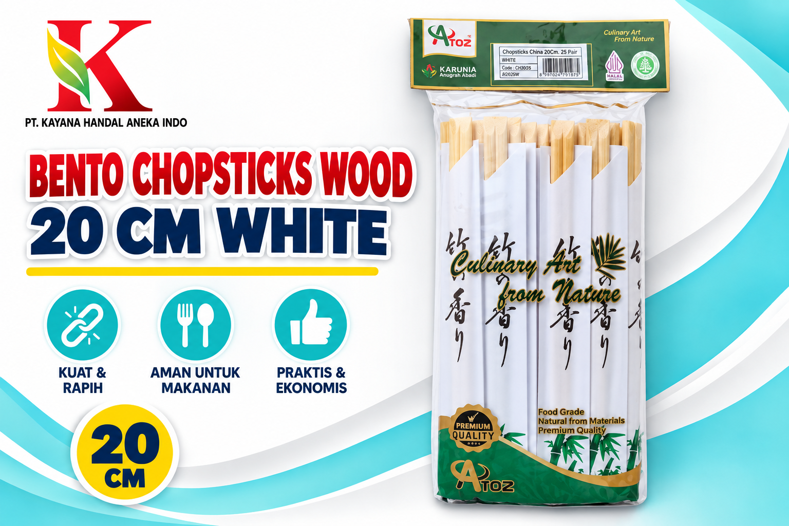 BENTO CHOSTICKS WOOD 20 CM WHITE