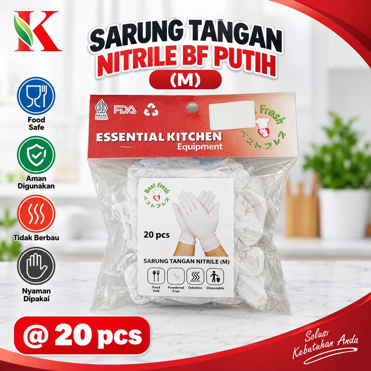 SARUNG TANGAN NITRILE BF - PUTIH (M) @ 20 PCS