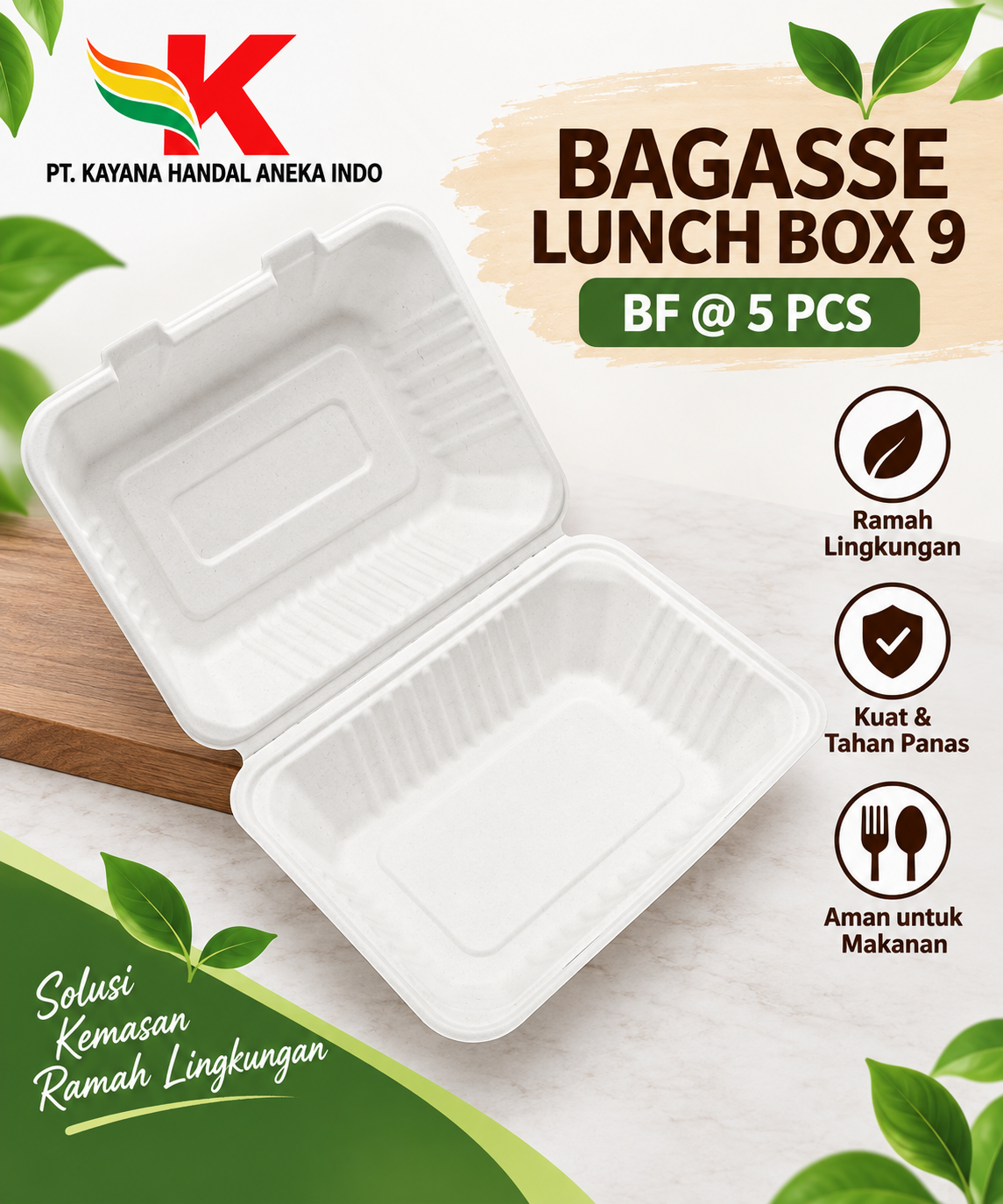 BAGASSE LUNCH BOX 9'' BF @ 5 PCS