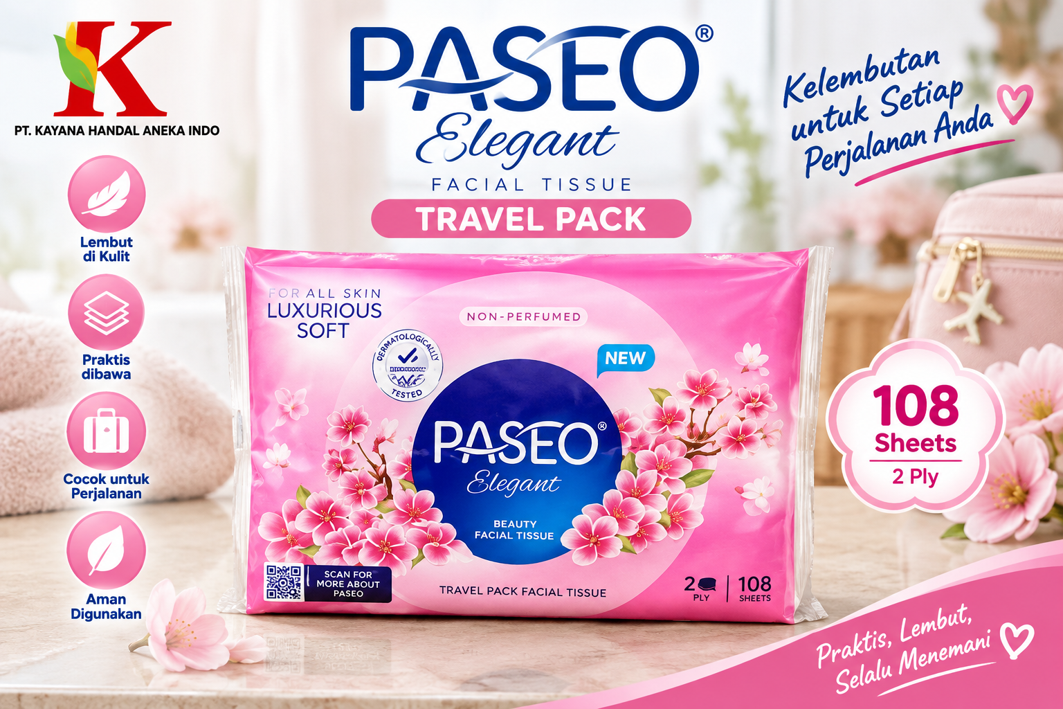 TISSUE PASEO ELEGANT TRAVEL 108 PLY