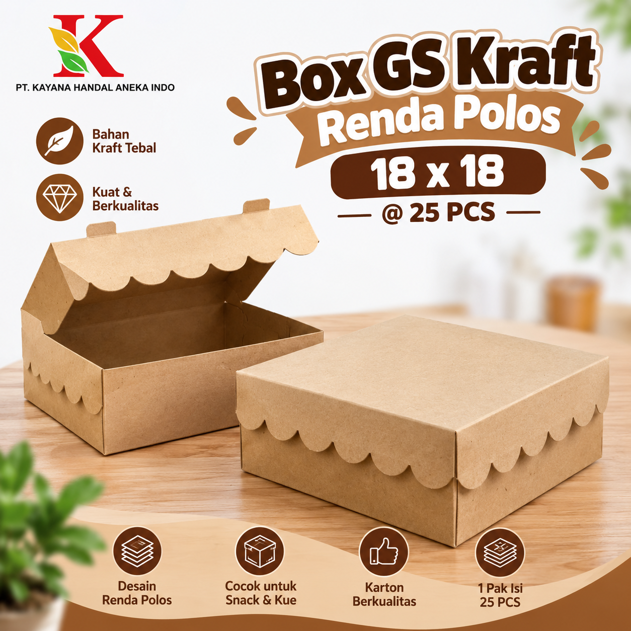 BOX GS KRAFT RENDA POLOS 18 x 18  @ 25 PCS