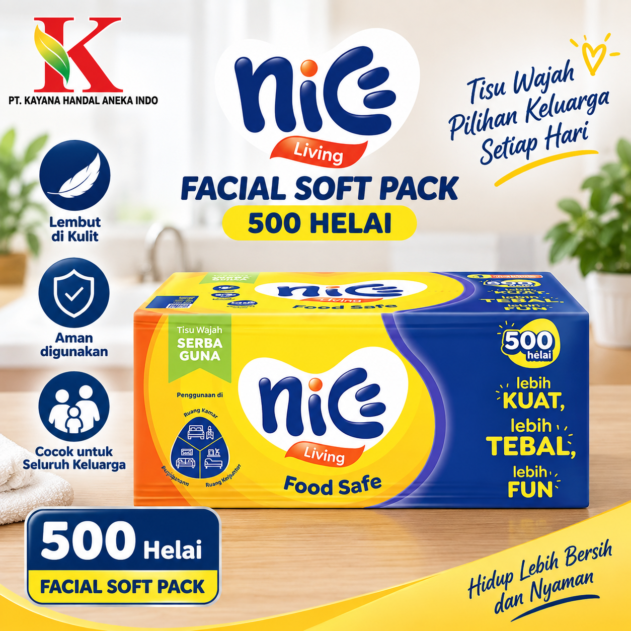TISSUE NICE LIVING FACIAL SOFT PACK @ 500 HELAI