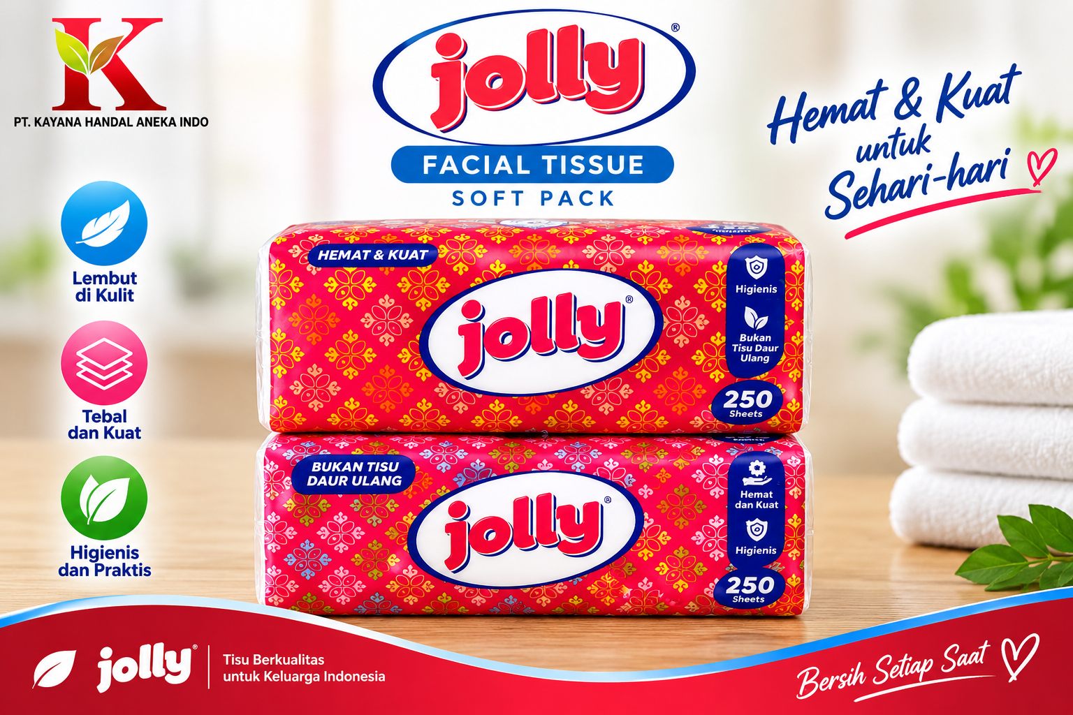 TISSUE JOLLY FACIAL SOFT PACK 250'S