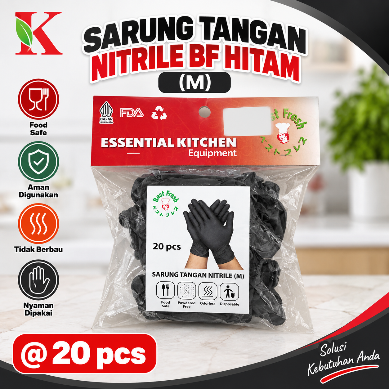 SARUNG TANGAN NITRILE BF - HITAM (M) @ 20 PCS