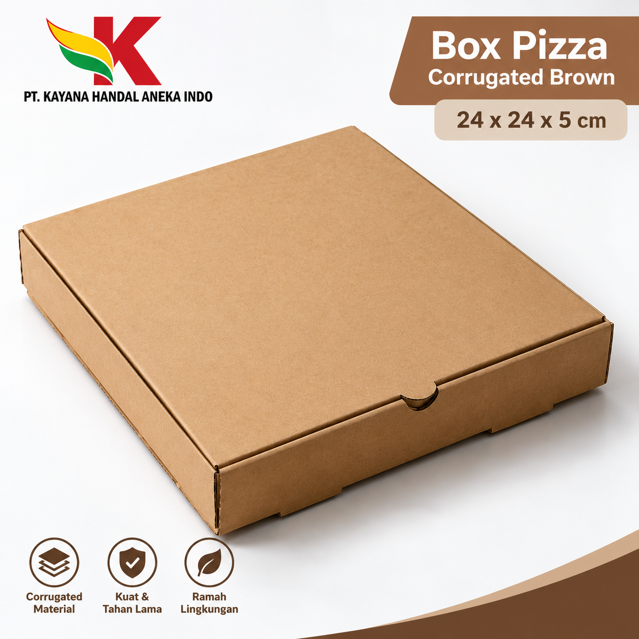 BOX PIZZA CORRUGATED BROWN - 24 x 24 x 5 cm