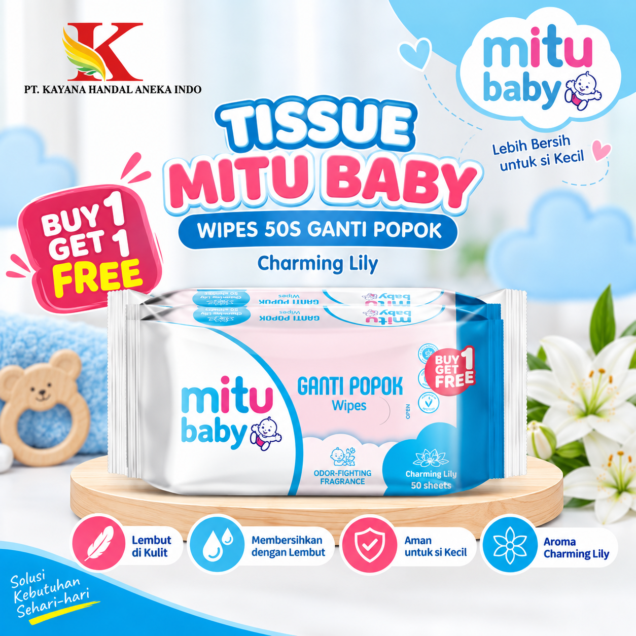 TISSUE MITU BABY BLUE CHARMING LILY 50'S B1G1