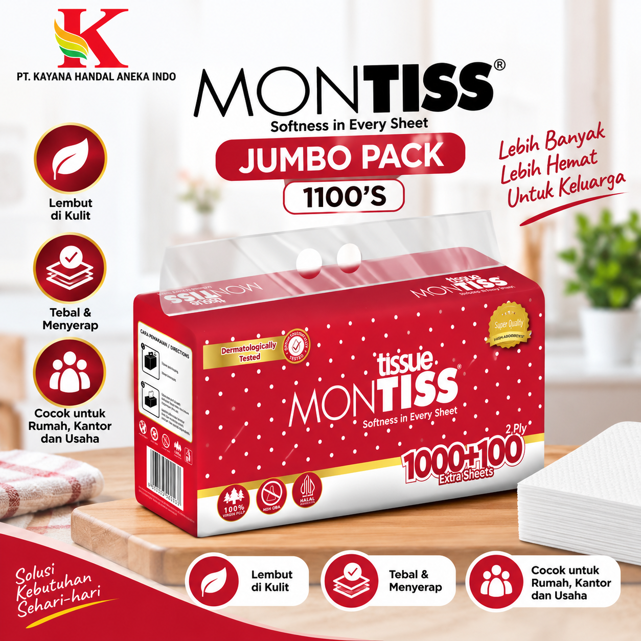 TISSUE MONTIS JUMBO PACK 1100'S