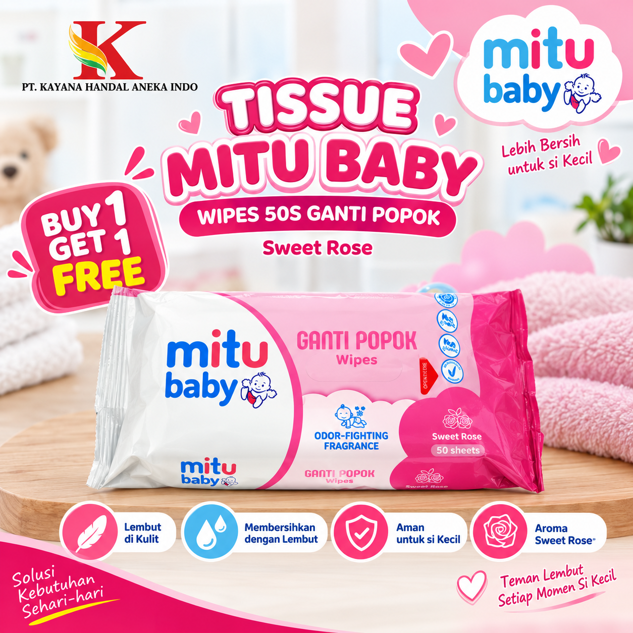 TISSUE MITU BABY PINK SWEETB ROSE 50'S B1G1