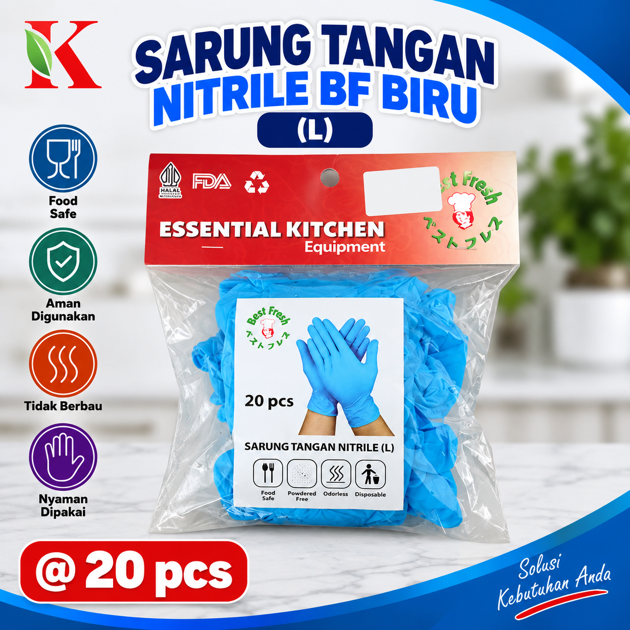 SARUNG TANGAN NITRILE BF - BIRU (M) @ 20 PCS