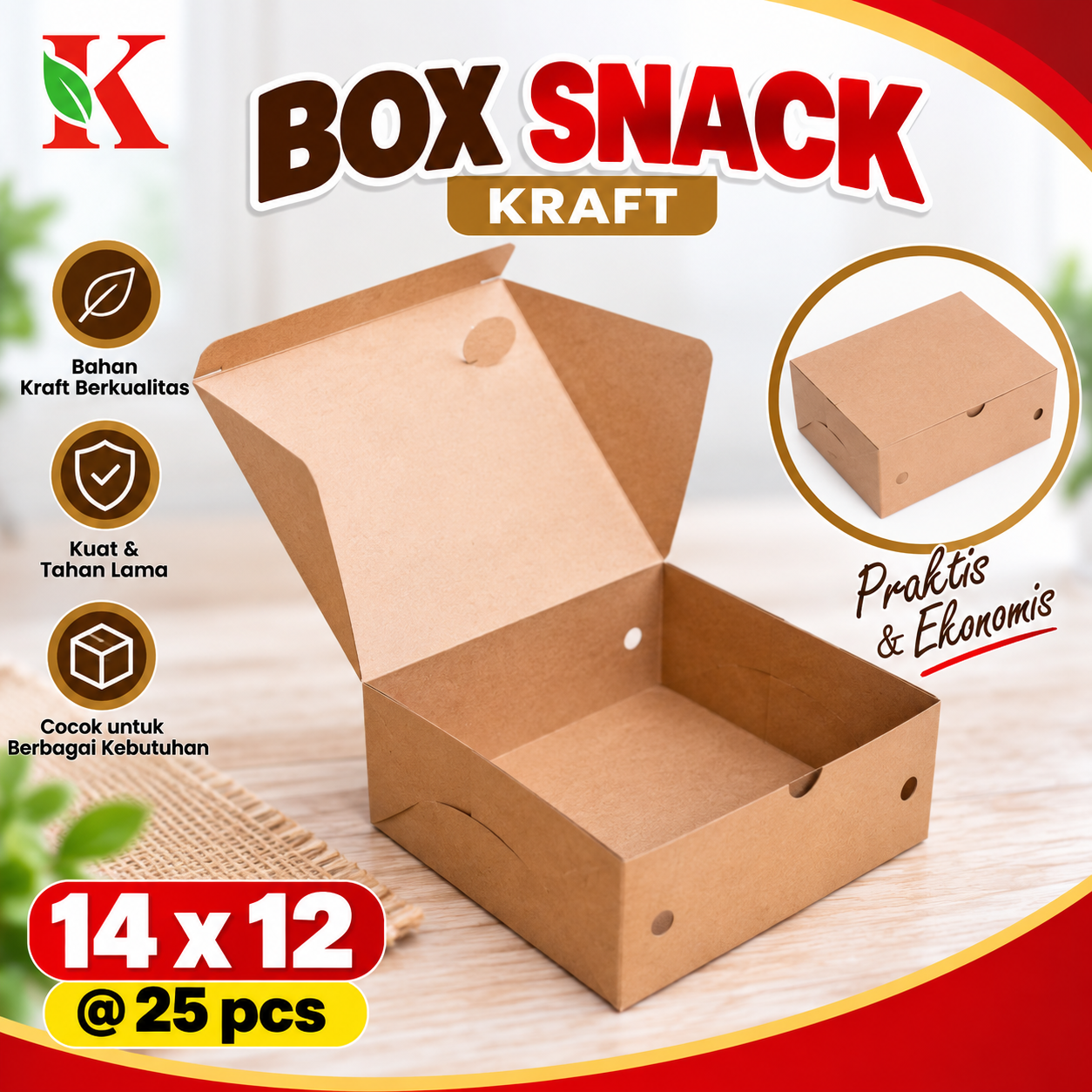 BOX SNACK KRAFT 14 x 12 x 6.5 (B1K1) @ 25 PCS