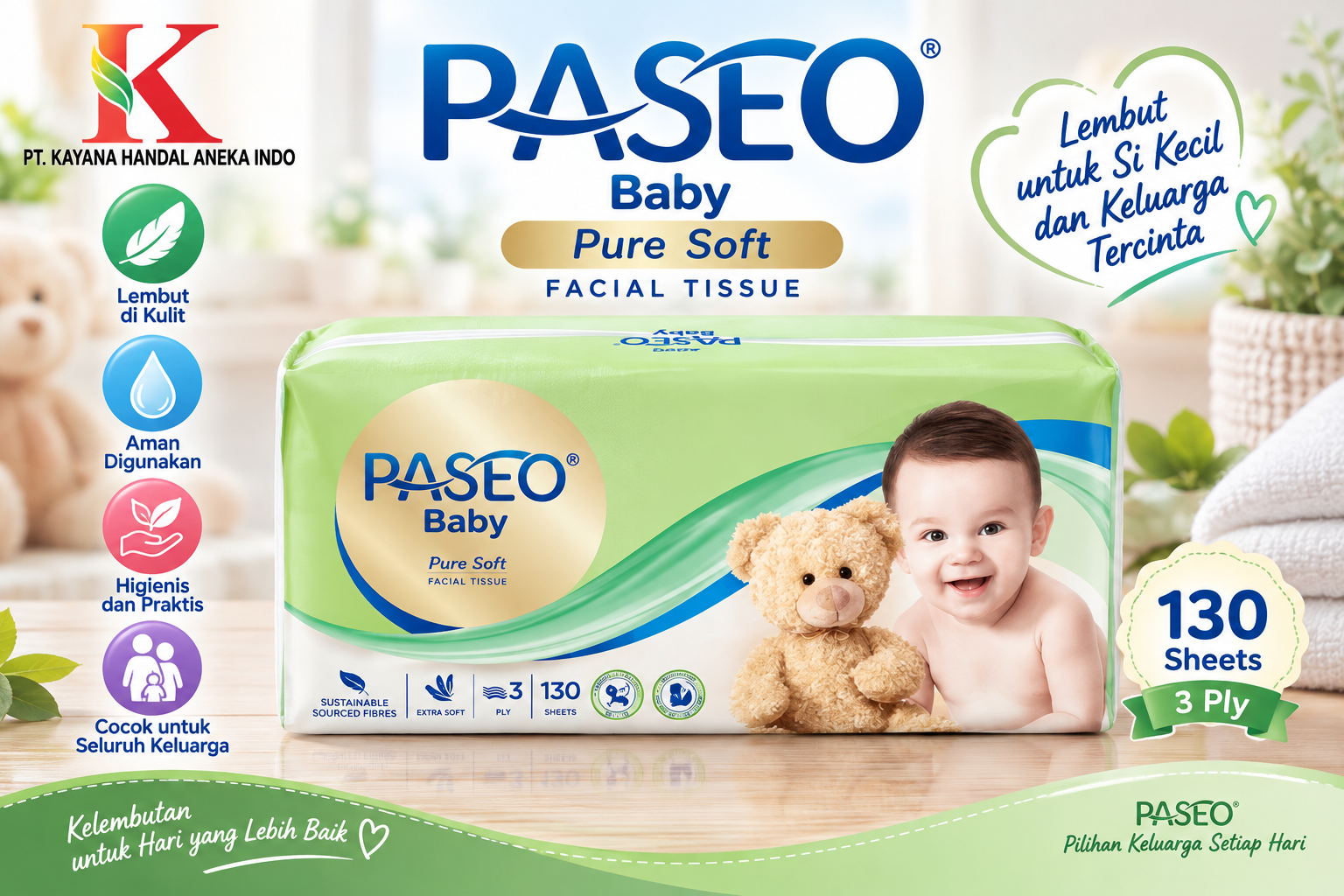 TISSUE PASEO PURE SOFT FACIAL SOFT PACK 130'S