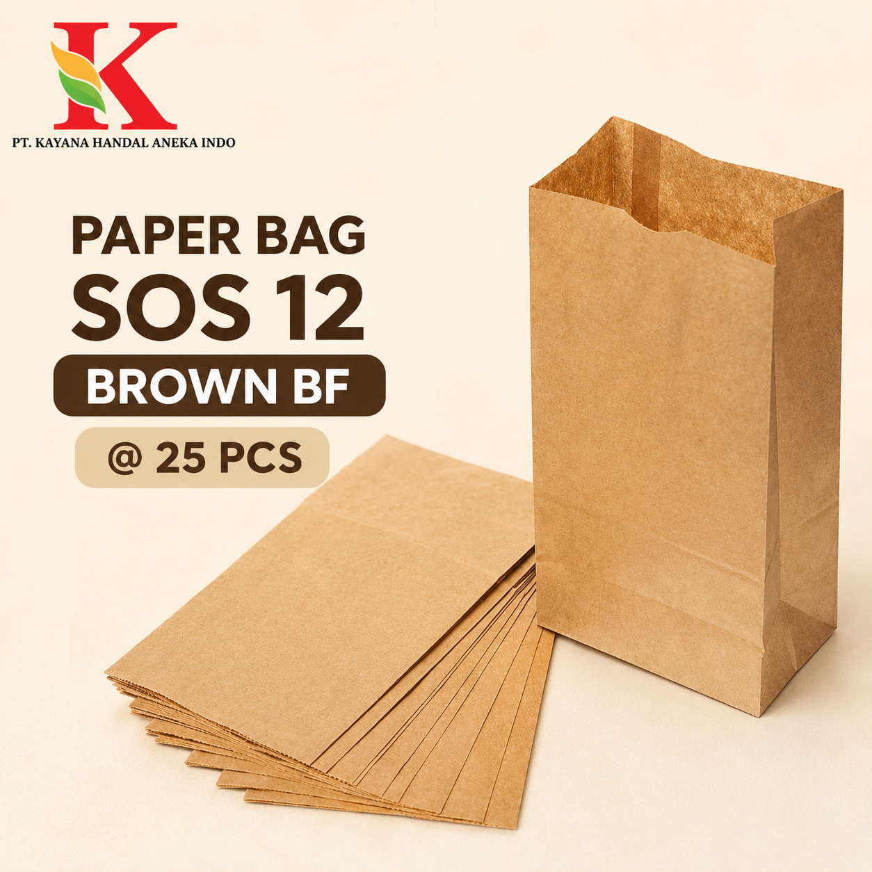 PAPER BAG SOS 12 BROWN BF @ 25 PCS
