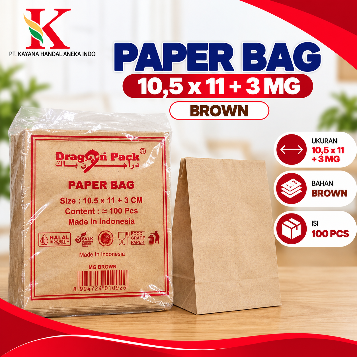 PAPER BAG 10,5 x 11 + 3 MG BROWN