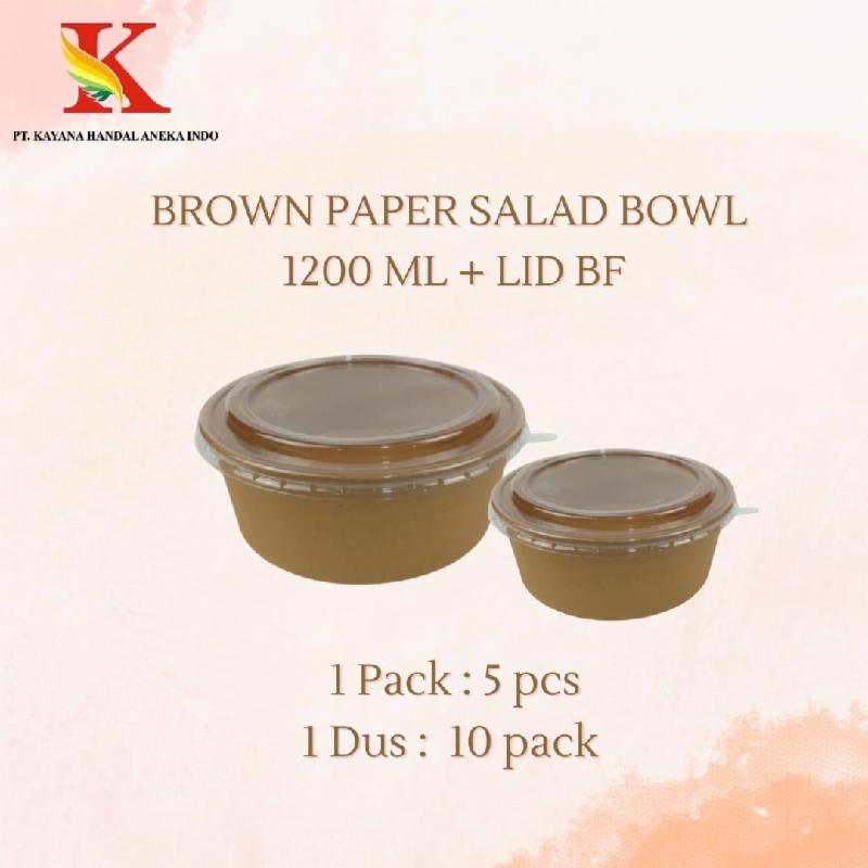BROWN PAPER SALAD BOWL 1200 ML + LID BF @ 5 SET