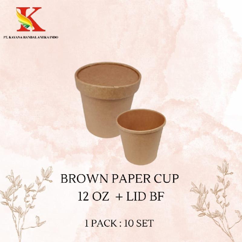 BROWN PAPER CUP 12 OZ + LID BF @ 10 SET