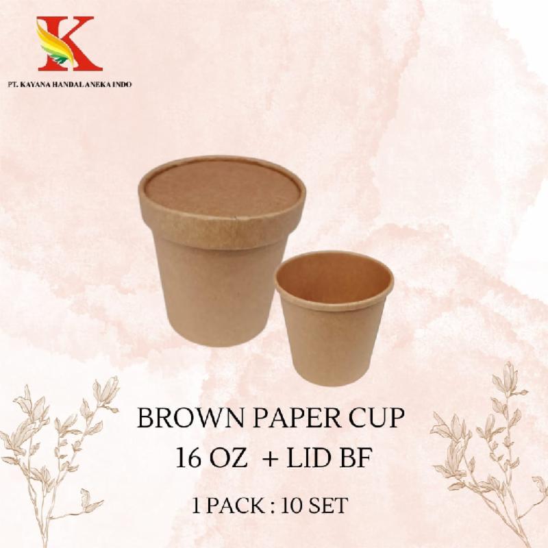 BROWN PAPER CUP 16 OZ + LID BF @ 10 SET