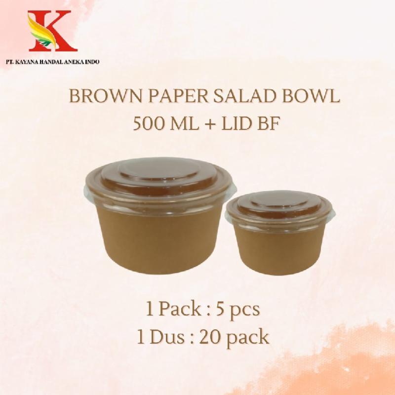 BROWN PAPER SALAD BOWL 500 ML + LID BF @ 5 SET