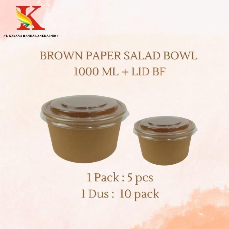 BROWN PAPER SALAD BOWL 1000 ML + LID BF @ 5 SET