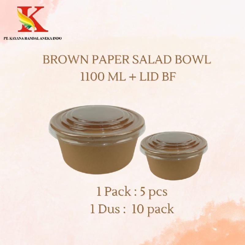 BROWN PAPER SALAD BOWL 1100 ML + LID BF @ 5 SET