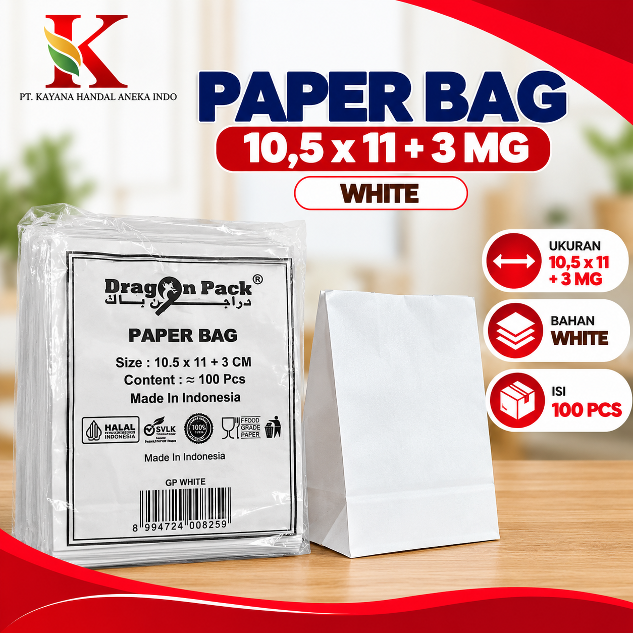 PAPER BAG 10,5 x 11 + 3 GP WHITE