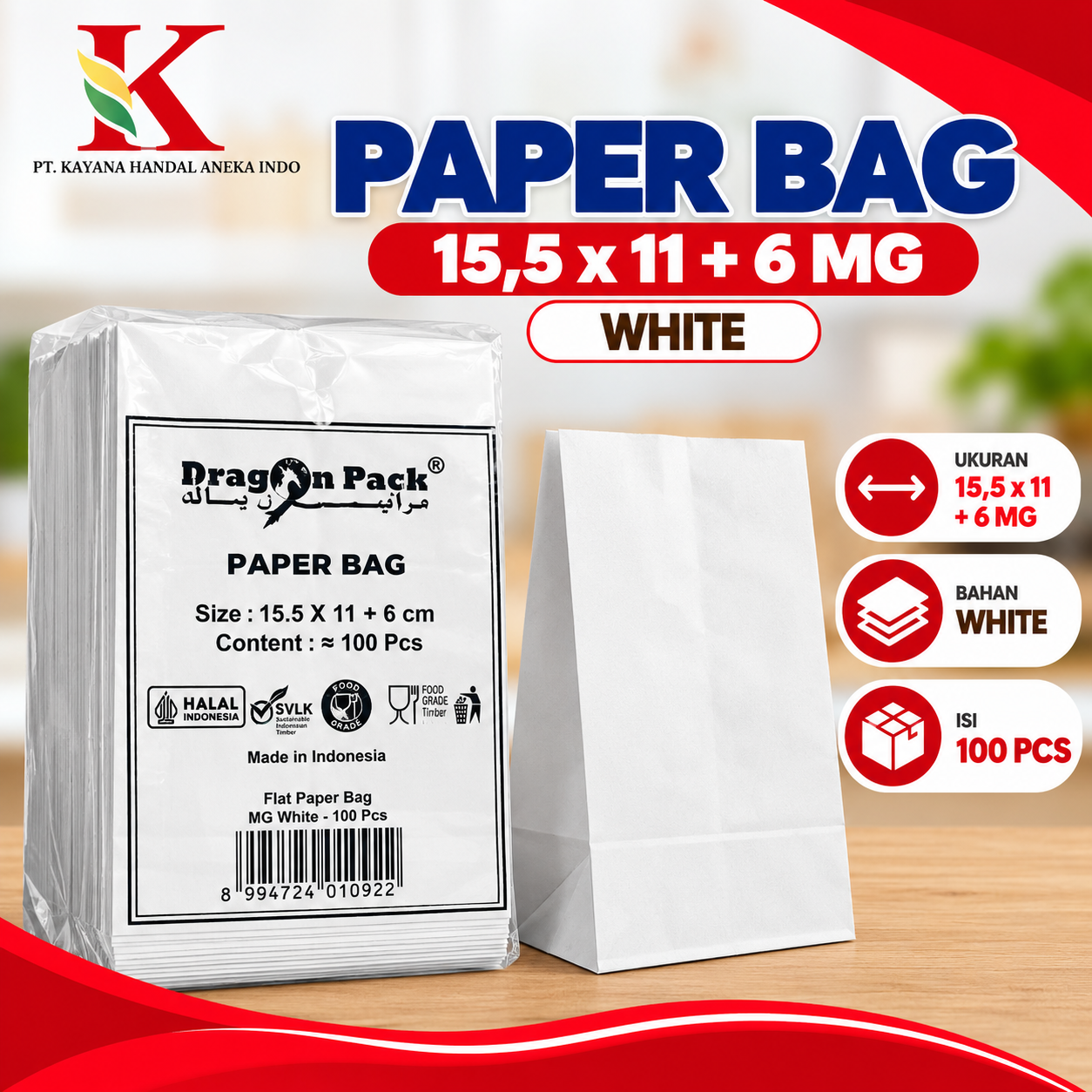 PAPER BAG 15,5 x 11 + 6 GP WHITE
