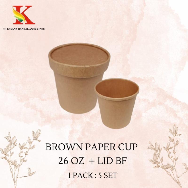 BROWN PAPER CUP 26 OZ + LID BF @ 10 SET
