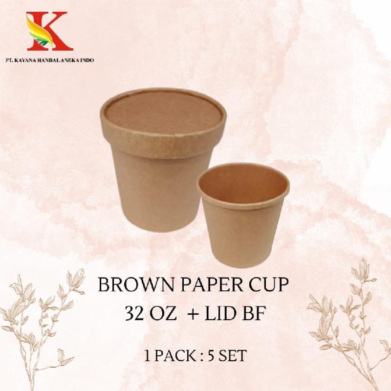 BROWN PAPER CUP 32 OZ + LID BF @ 10 SET